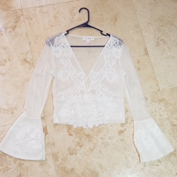 Say What? Tops - White Mesh long sleeve lace top/3 for $25